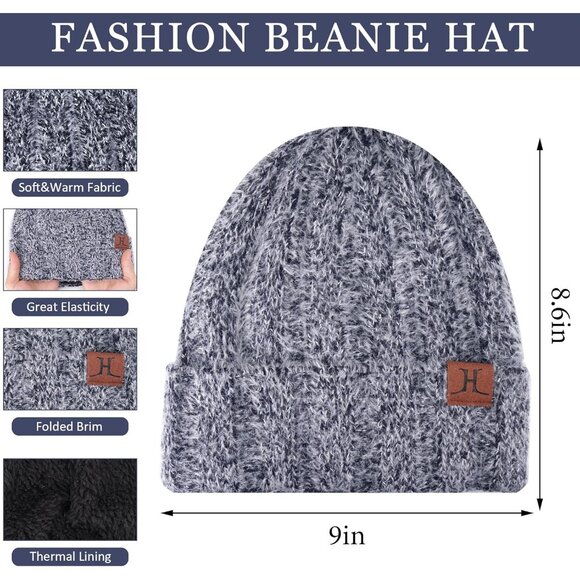 Women's Dark Blue Warm Knit Beanie Hat Touchscreen Gloves Long Neck Scarf Set - Picture 2 of 7